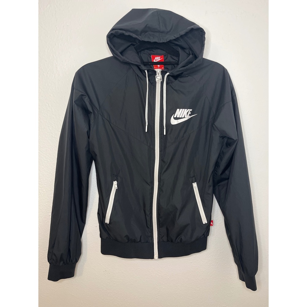 Nike Windrunner Jacket Y2K Black White Logo Hooded Zip Up Athletic Women's Small